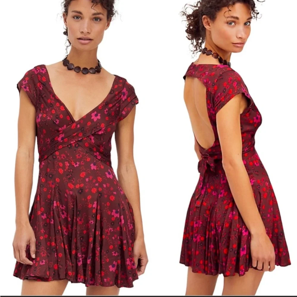 Free People “It Takes Two” Wrap Dress in Plum Combo Mini Dress (M) - Picture 5 of 11